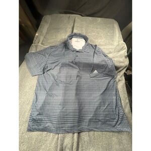 Adidas Mens Primegreen Golf Polo Shirt 4XL Blue White Plaid Short Sleeve